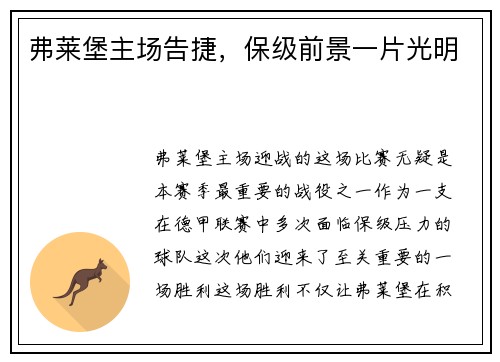 弗莱堡主场告捷，保级前景一片光明