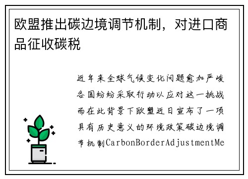 欧盟推出碳边境调节机制，对进口商品征收碳税